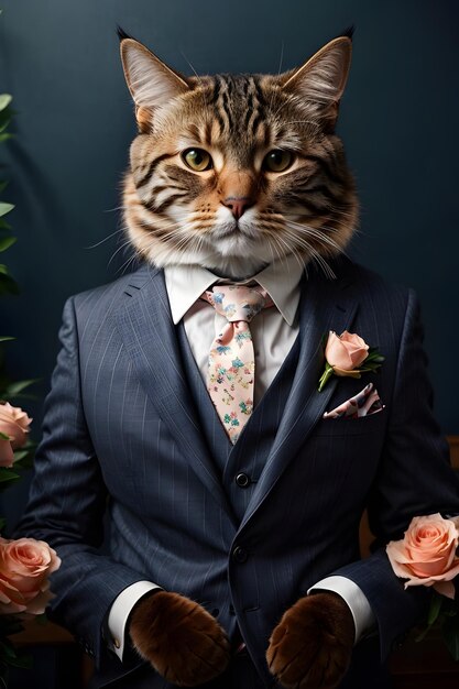 Un gato con un traje con una apariencia hermosa