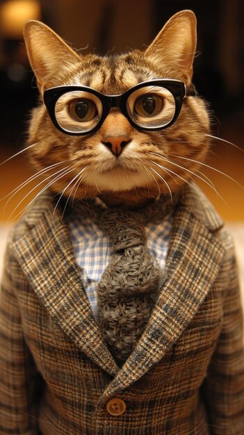 Un gato con un traje y corbata con gafas en el ai