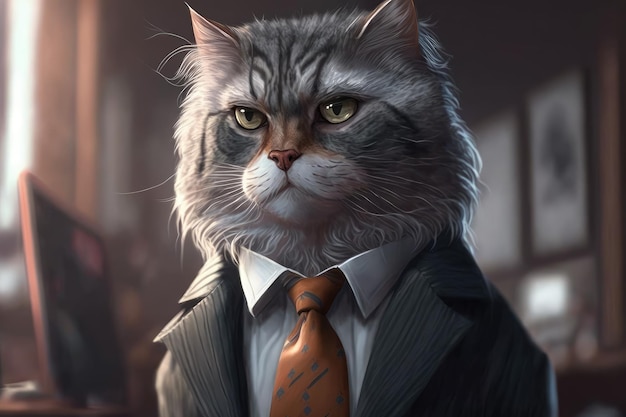 Un gato con traje y corbata.