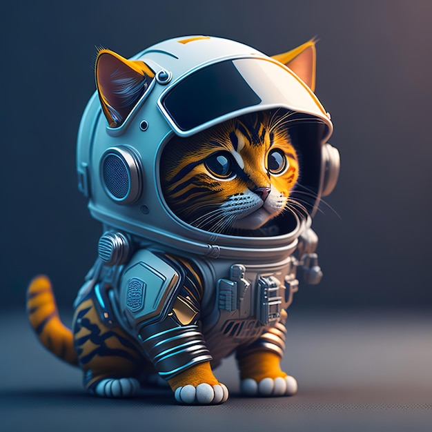 Un gato con traje espacial lleva casco.