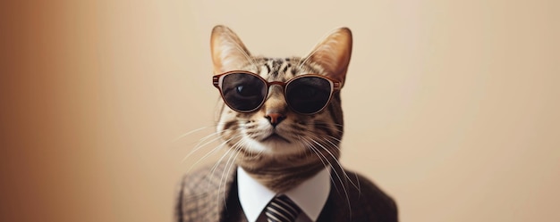 Gato con traje y gafas de sol