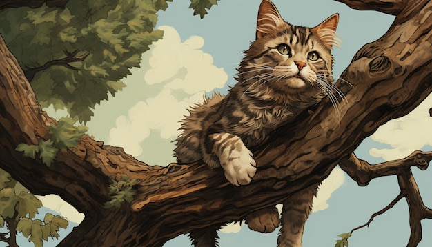 gato trepando a un árbol capturando la agilidad y el equilibrio del comportamiento felino
