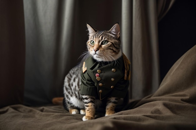 Un gato con un uniforme militar