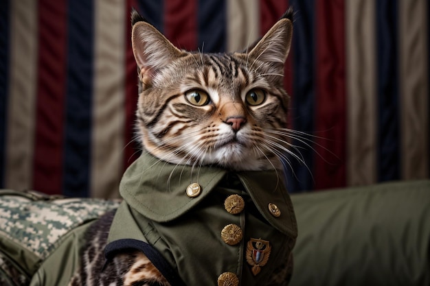 Foto un gato con un uniforme militar