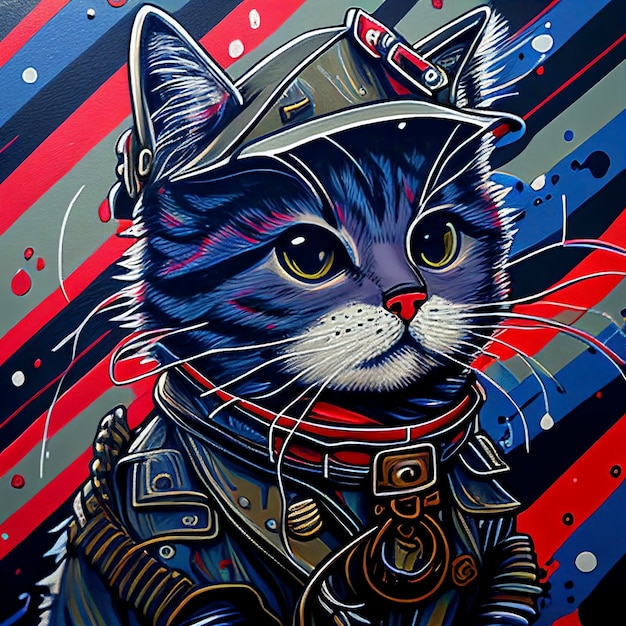 Un gato con uniforme militar