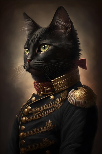 Un gato con uniforme militar.