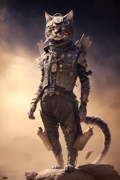 Foto gato usando capacete militar