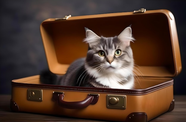 El gato se va de vacaciones preparando las maletas.