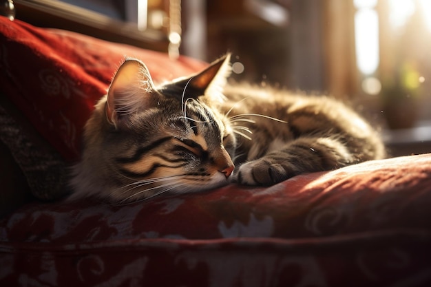 Gato velho e adormecido está descansando no sofá Imagem gerada por IA