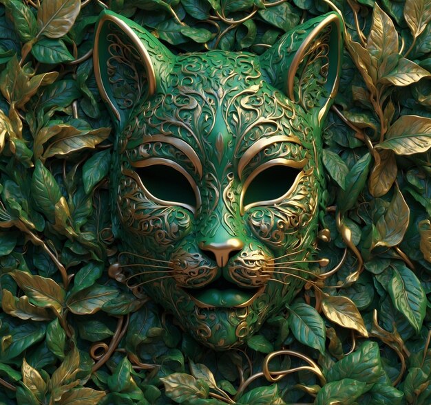 Foto un gato verde con una cara verde y una cabeza de gato verde