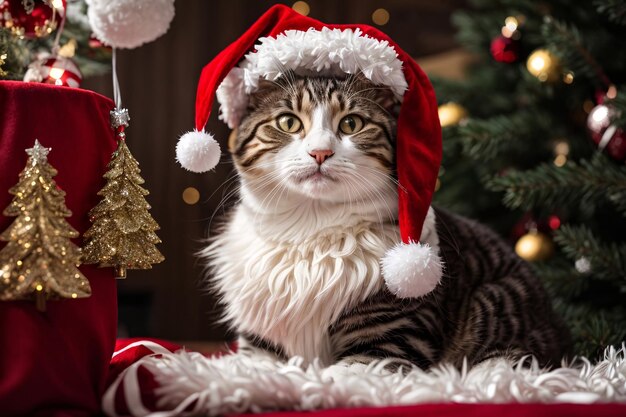 Gato vestido con un traje de Papá Noel