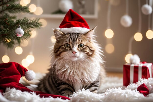 Gato vestido con un traje de Papá Noel