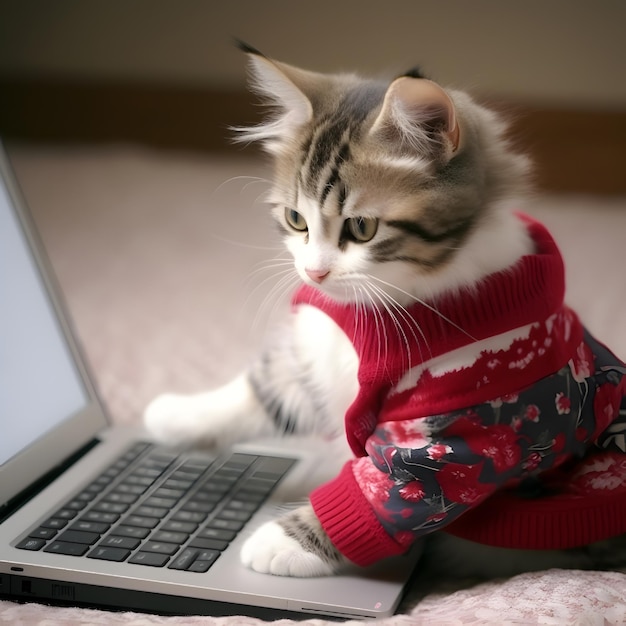 Gato con vestimenta de moda Concepto de mascota trabajadora Imagen generada por IA