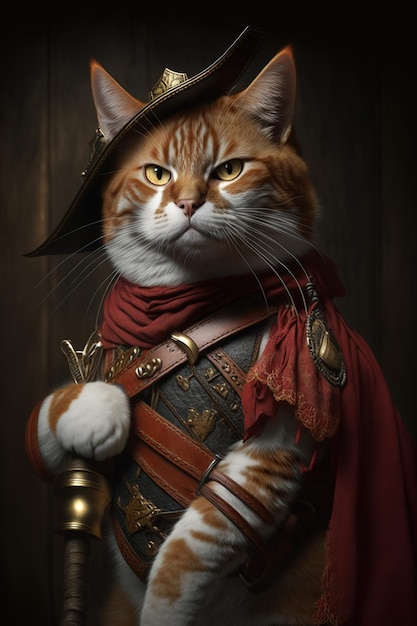 Gato vestindo roupas militares, retrato de um animal de estimação engraçado e sério em roupa vintage generativa AI