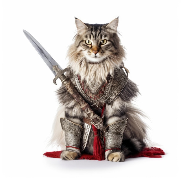 Foto gato viking empunhando uma pequena espada