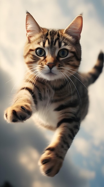 Gato voando no ar ou Gato bonito caindo do céu