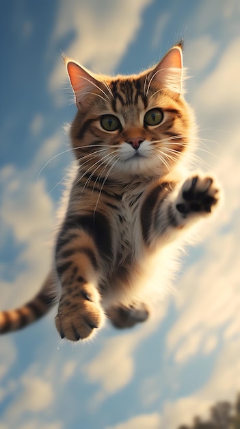 Gato volando en el aire o Gato lindo cayendo del cielo