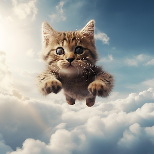 Gato volando en el aire o Gato lindo cayendo del cielo