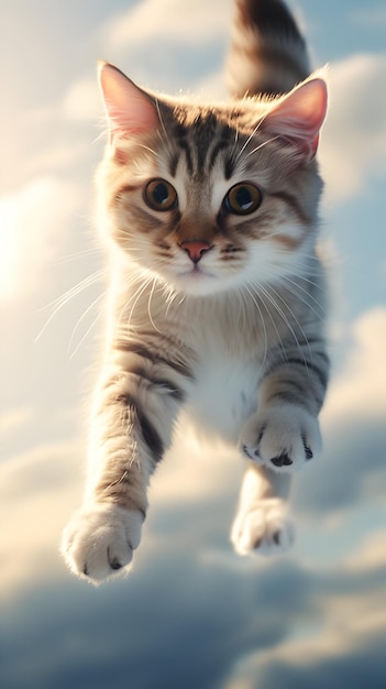 Gato volando en el aire o Gato lindo cayendo del cielo