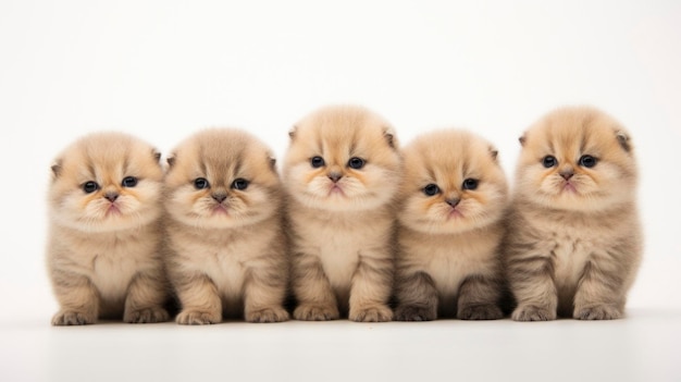 gatos bebés en una fila en un fondo blanco aislado