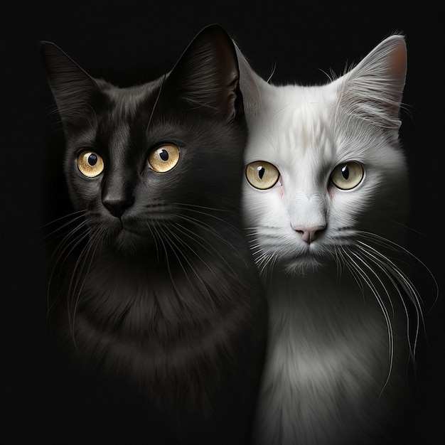 Gatos blancos y negros símbolo de primer plano de la unidad de los opuestos personalidad dividida yin y yang