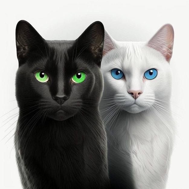 Gatos blancos y negros símbolo de primer plano de la unidad de los opuestos personalidad dividida yin y yang