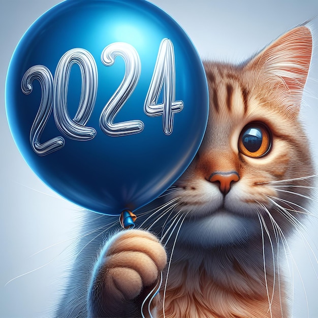 Gatos bonitos estão felizes em receber o ano de 2024