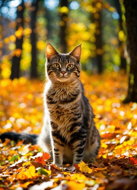 Los gatos del bosque en otoño