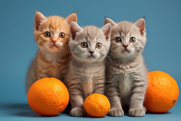Foto gatos británicos de pelo corto sobre un fondo naranja