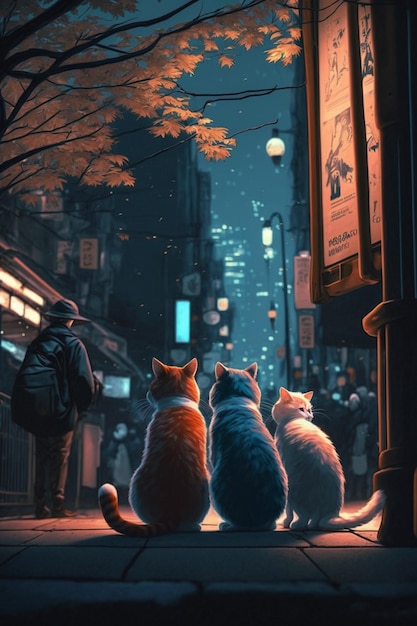 Gatos en la calle en Tokio.