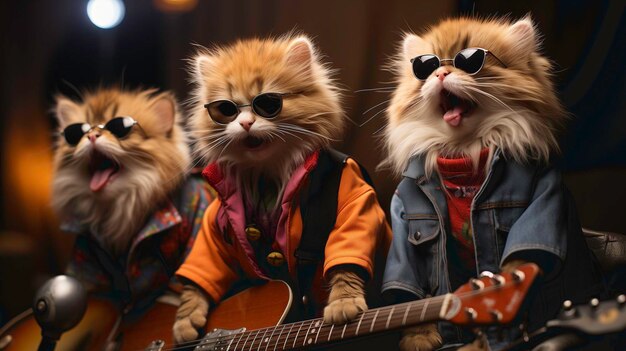 Foto gatos cantando rock and roll