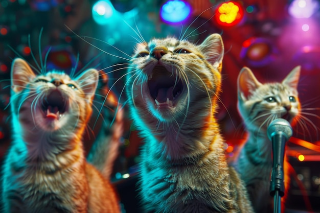 Gatos cantantes Disco de los años 80 Concierto de los años 90 Karaoke con gatitos Disco de gatitos divertidos Cantante de gatitos