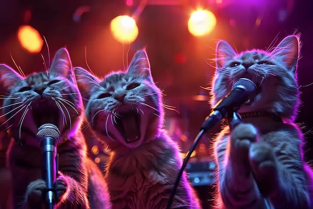 Gatos cantores Disco dos anos 80 Concerto dos anos 90 Karaoke com gatinhos Cat Disco Funny Kitten Singer