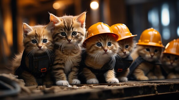 Gatos con casco de construcción Generative Ai