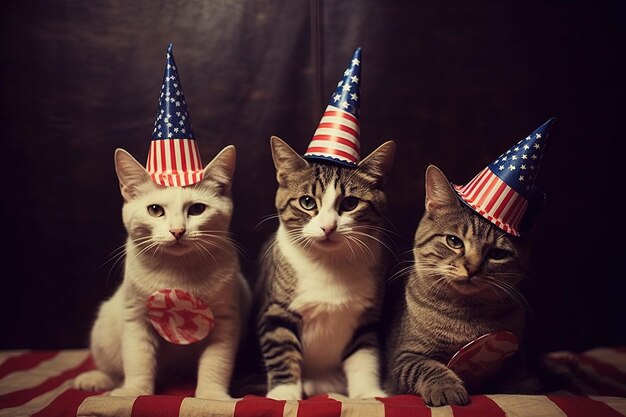 Gatos comemorando o Dia da Independência Americana 4 de julho ilustração eua generativa ai