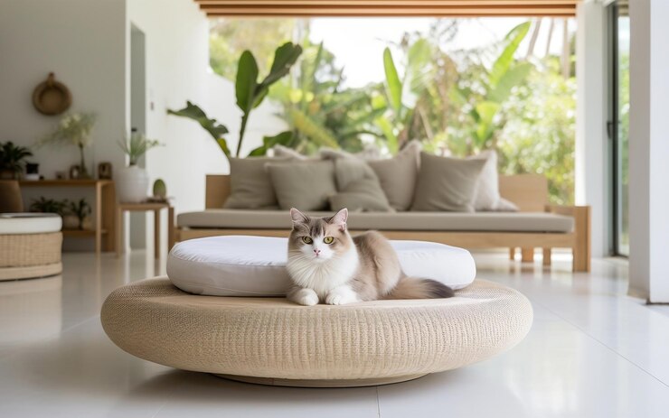 Gatos dentro de una moderna sala redonda en Tulum