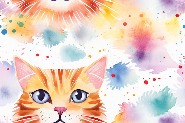 Gatos em aquarela num país das maravilhas florescente