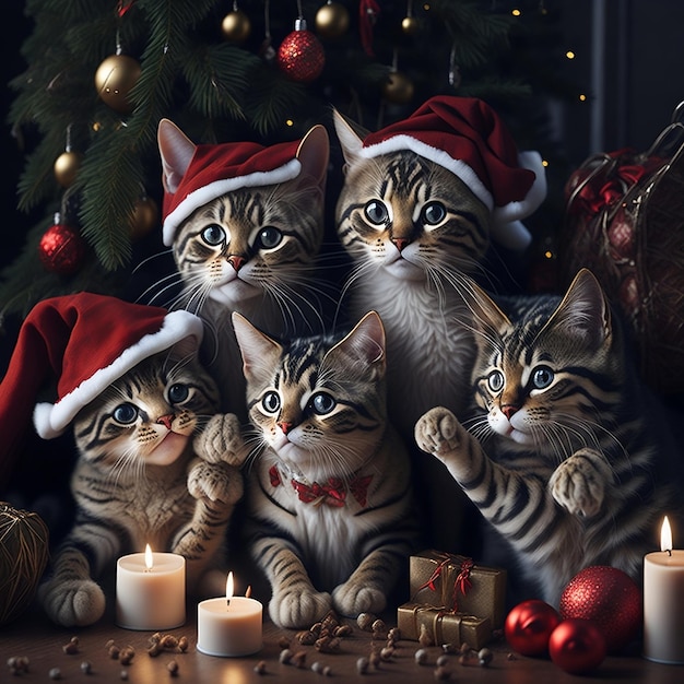 Gatos fofos comemorando festa de Natal feliz gato no Natal