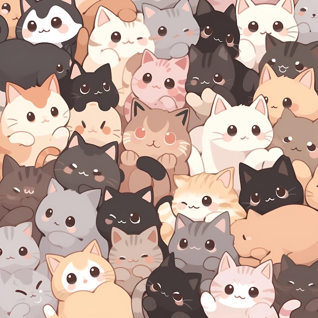 Gatos fofos cores diferentes no estilo anime