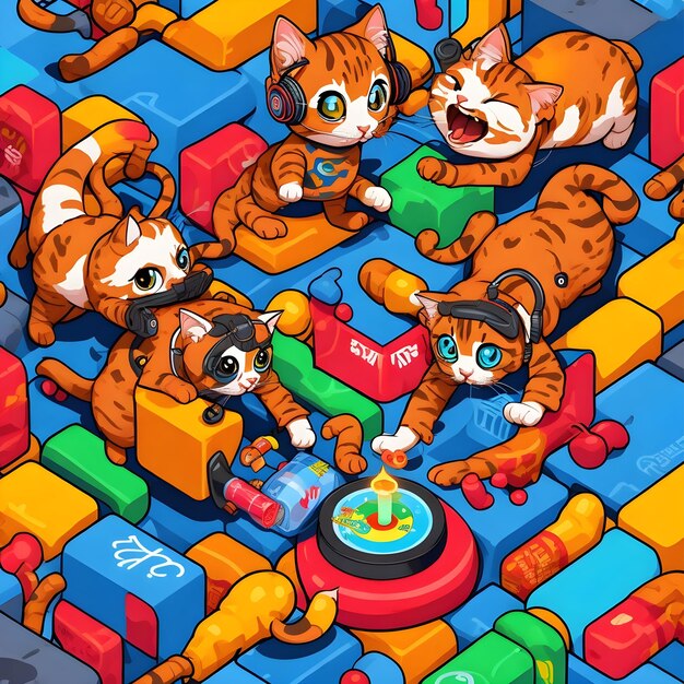 Gatos jogando lego jogo colorido gato