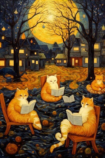 Gatos leyendo libros