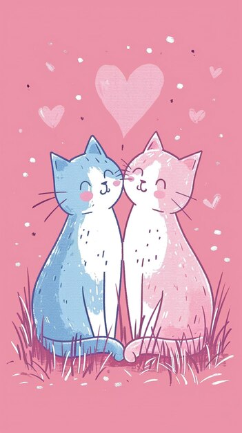 Foto los gatos lindos están sentados en la hierba en el amor arte de san valentín