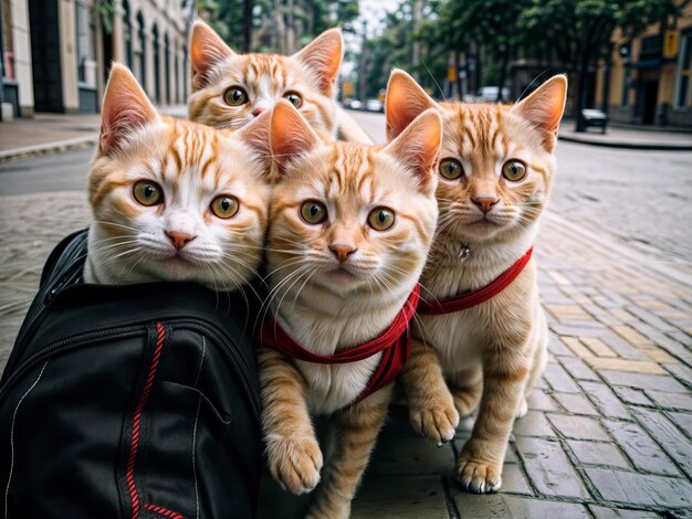 gatos naranjas con un cuello rojo