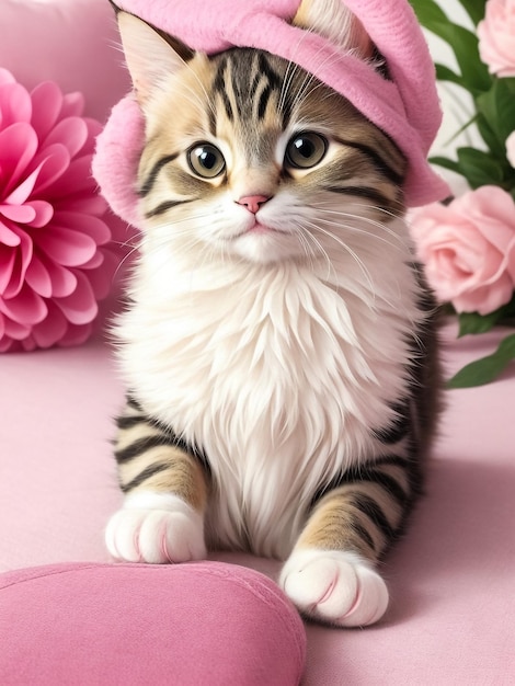Foto gatos pequenos e bonitos com fundo de rosas
