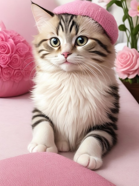 Gatos pequenos e bonitos com fundo de rosas