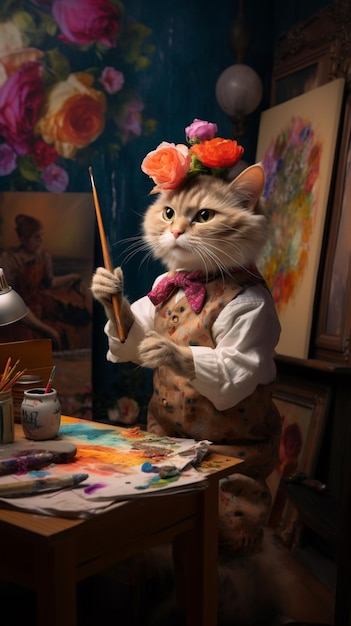 Gatos reais em uma oficina de pintura decorativa colorida ai gerou arte