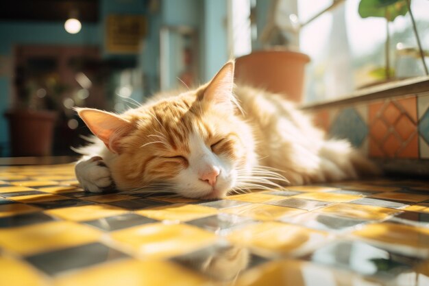 Gatos relajados durmiendo la siesta y roncando suavemente bajo el sol IA generativa