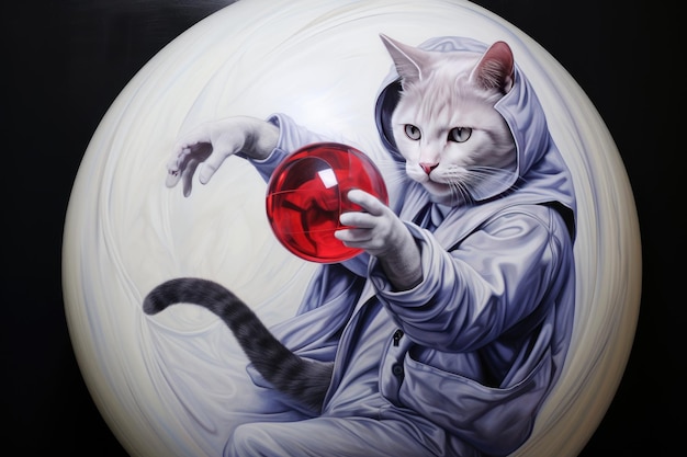 Foto gatos robóticos con bolas de cristal