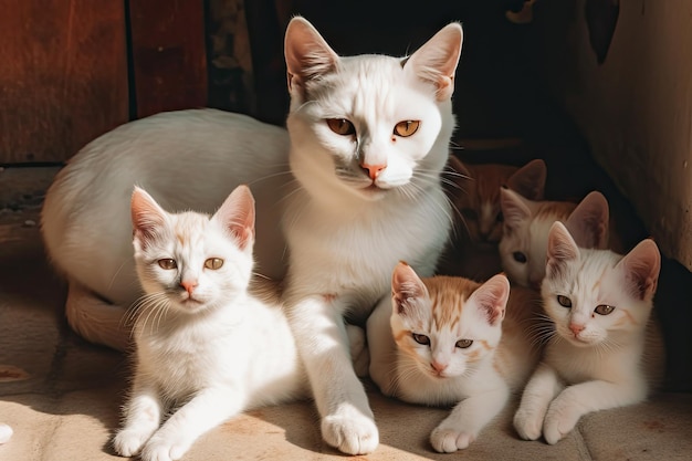 Gatos saliendo con sus gatitos