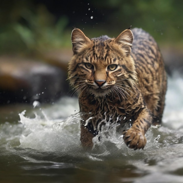 gatos salvajes jugando en el agua